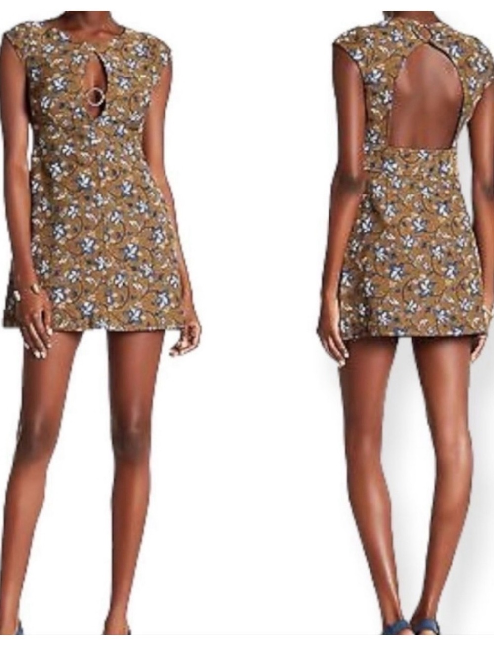 Free People Say Yes Mini Dress Gold Mustard Blue